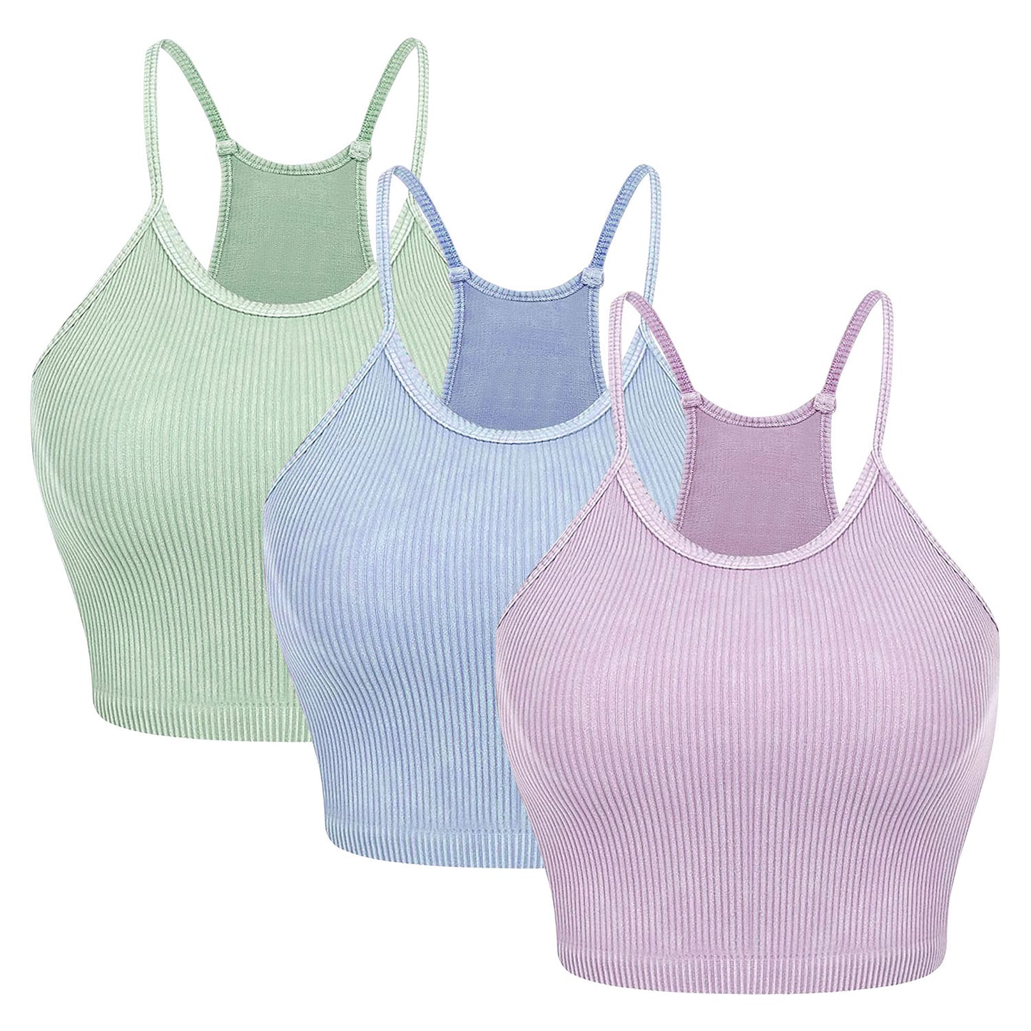 3 Pack Women Crop Basic Tank Top Ribbed Knit Sleeveless Round Neck 9 Color