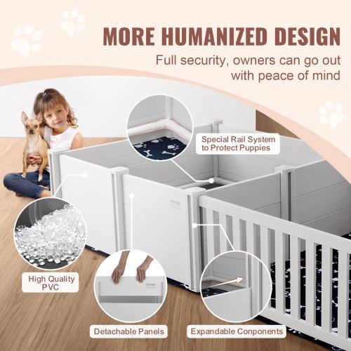Dog Whelping Box 93.3 x 48.4 x 18.1in Dual Zone PVC with Rails Pee Pad
