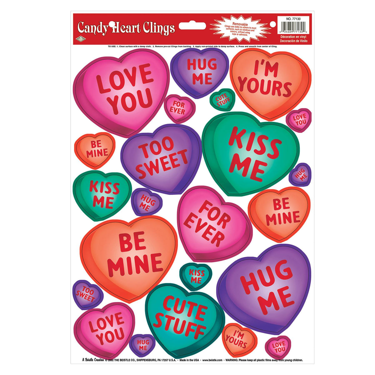 Beistle Candy Heart Window Clings - Valentines | Party Supply | Decoration