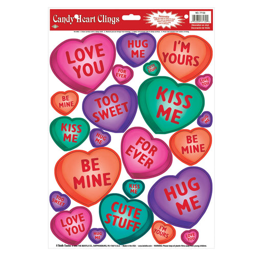 Beistle Candy Heart Window Clings - Valentines | Party Supply | Decoration
