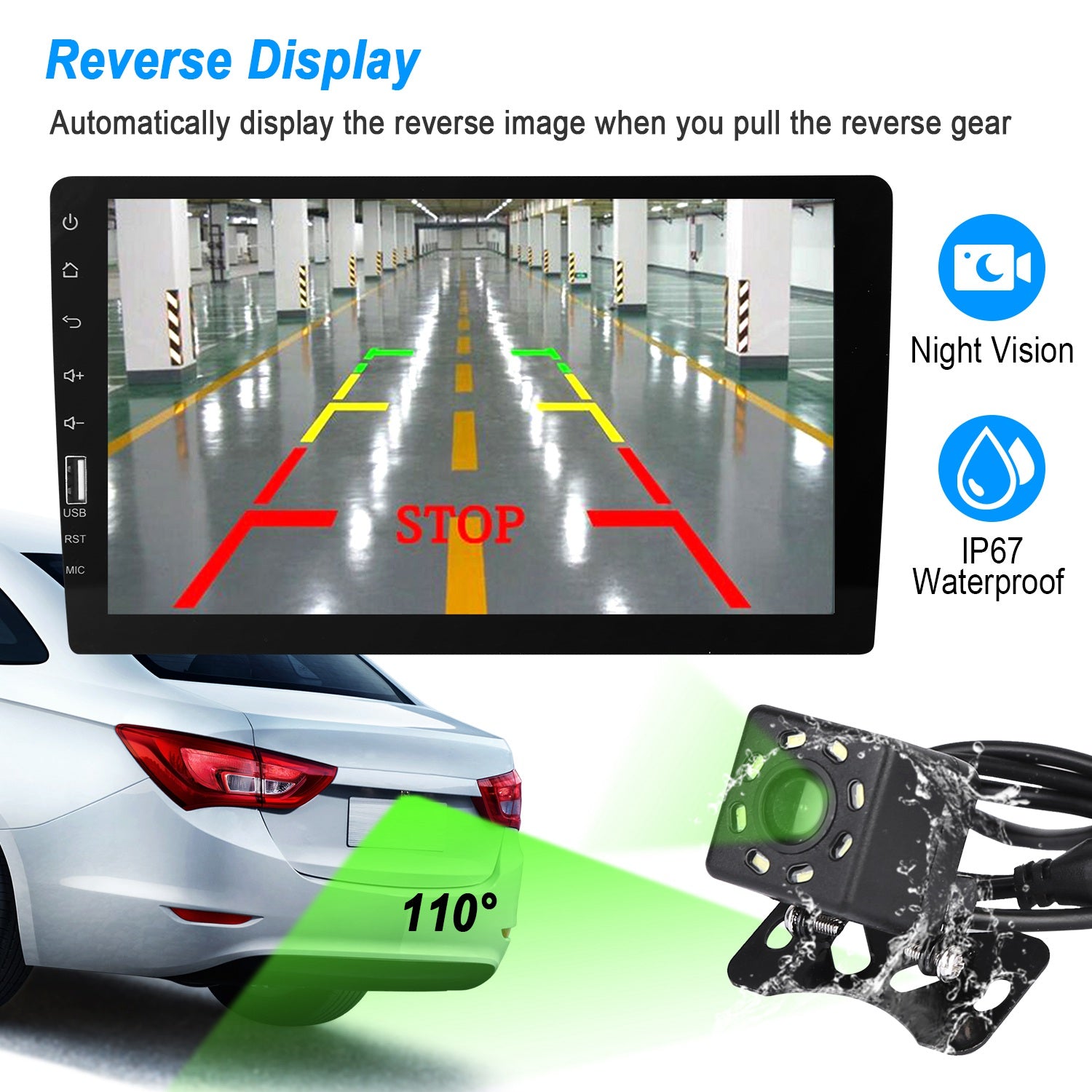 9in Car MP5 Stereo Player Touch Screen 1080P Wireless Car Radio FM USB AUX Back