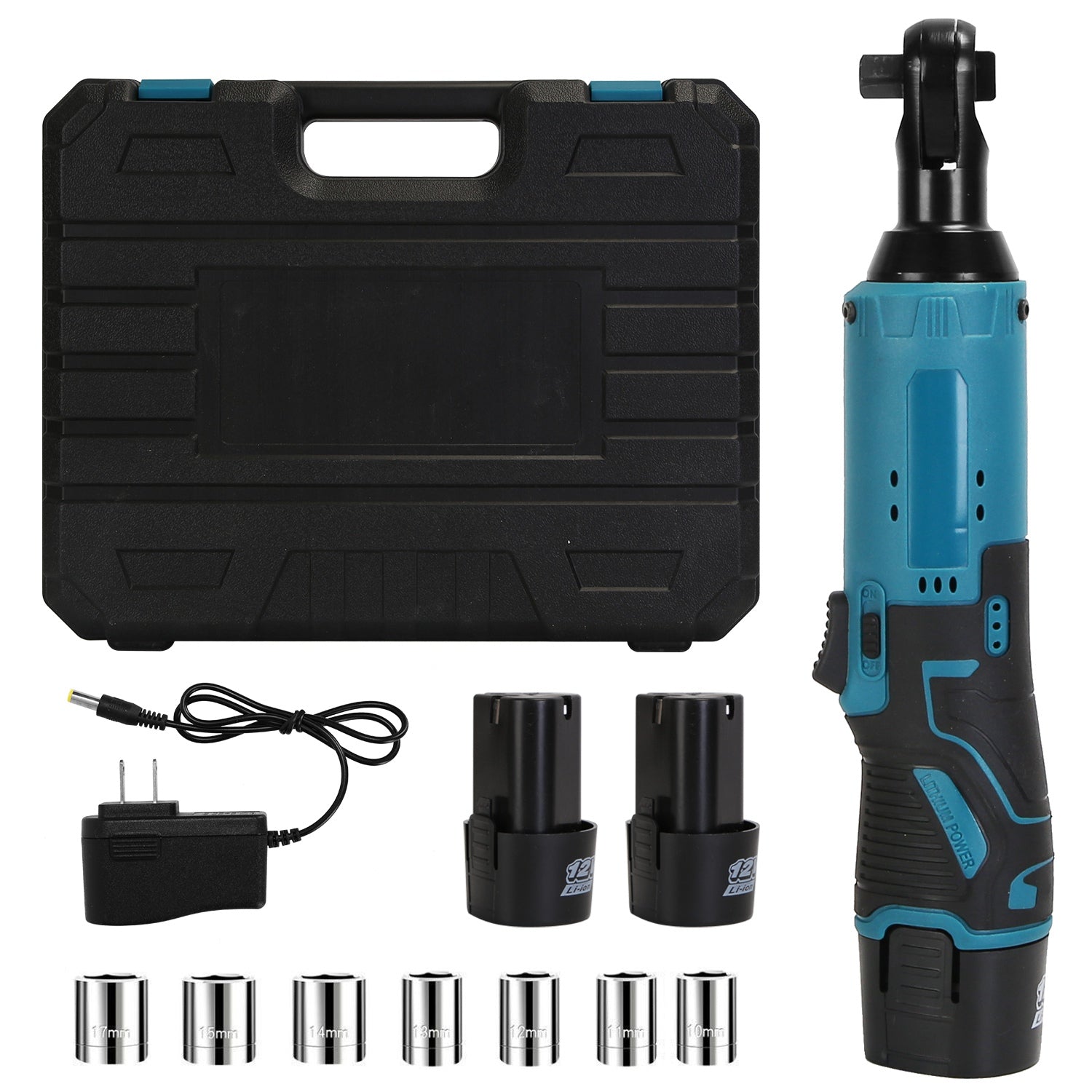 3/8” Cordless Electric Ratchet Wrench Set Right Angle Wrench with 2Pcs 1200mAh