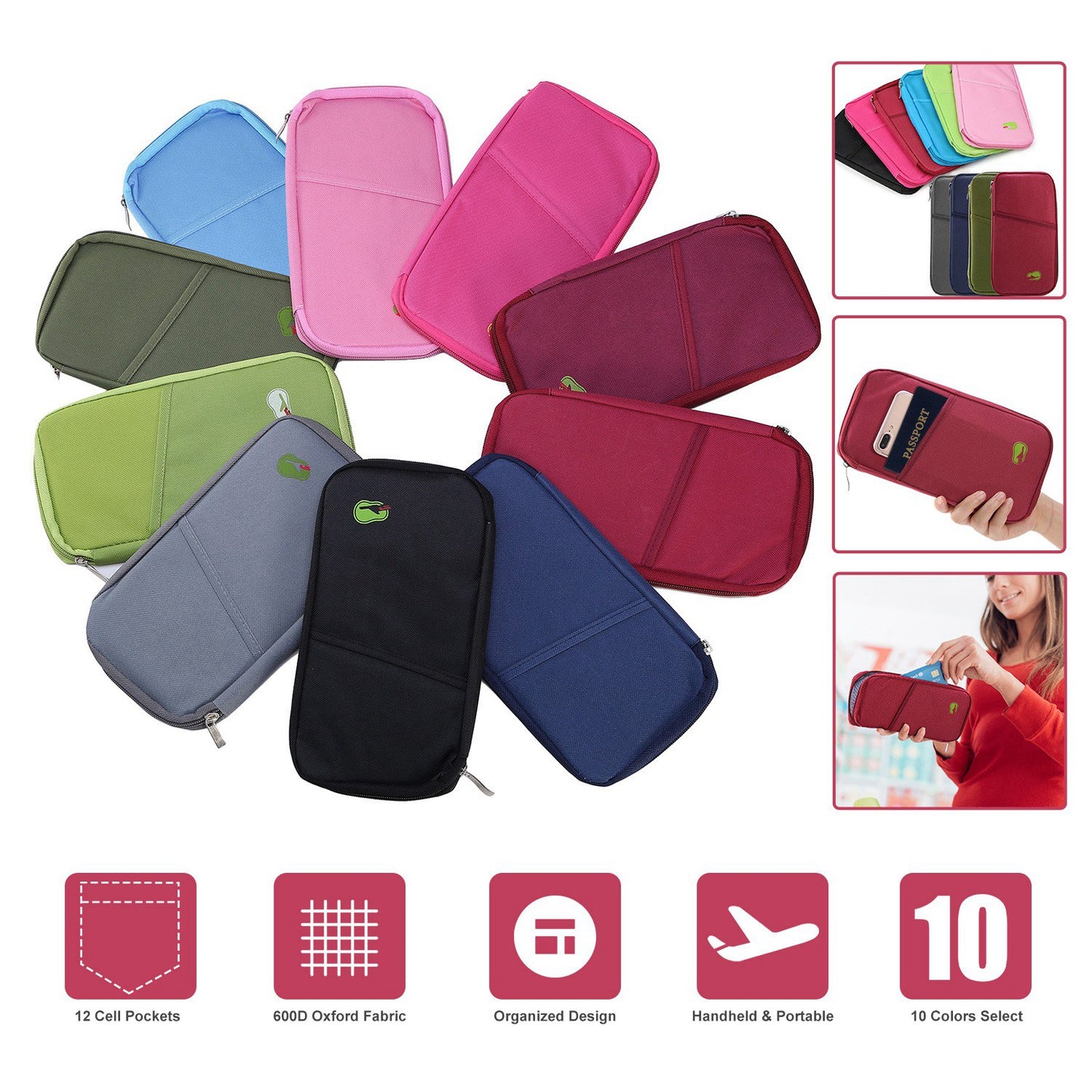 Travel Passport Wallet 12Cells Ticket ID Credit Card Holder Water Repellent