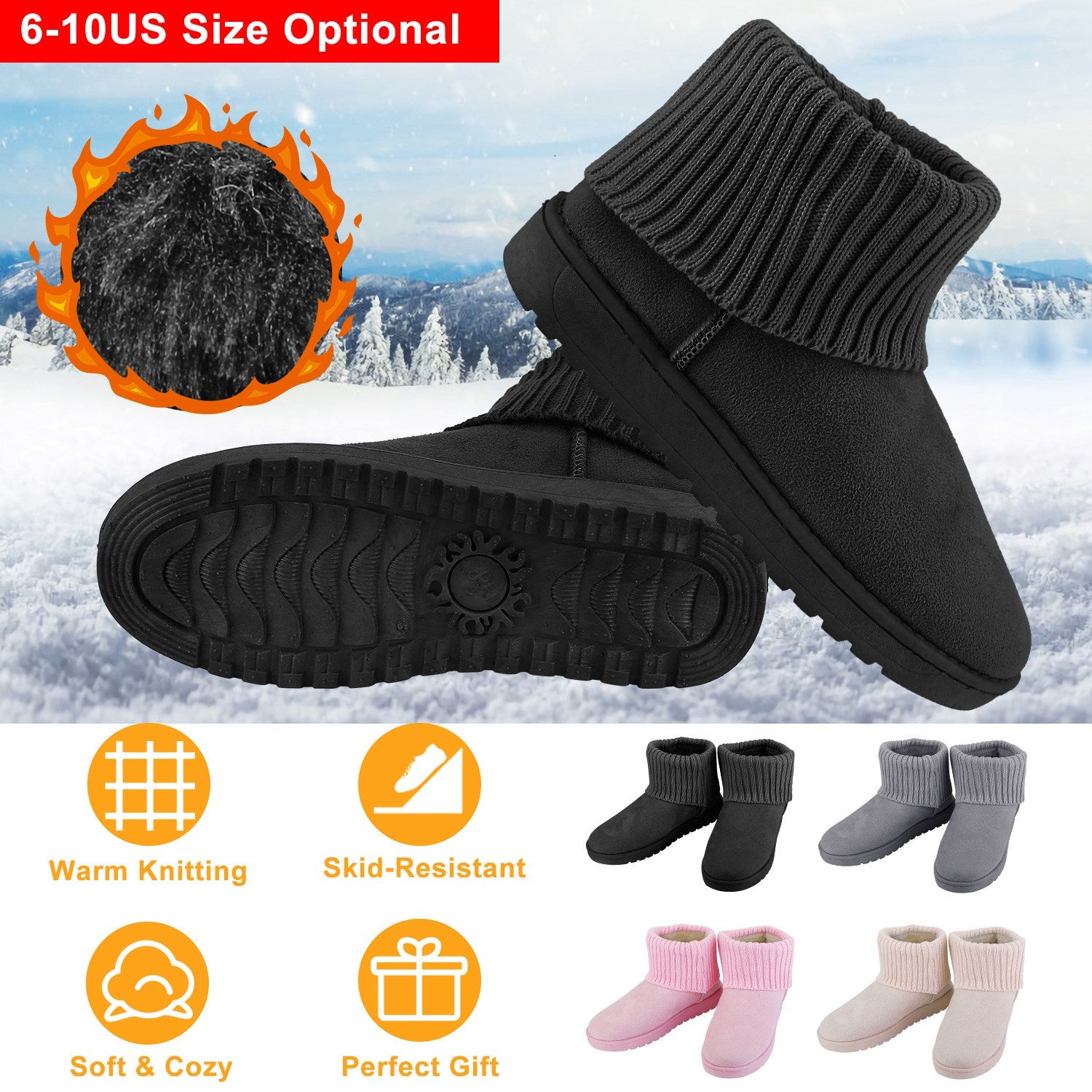Women Lady Snow Boots Suede Mid-Calf Boot Shoe Short Plush Warm Lining Shoes w/