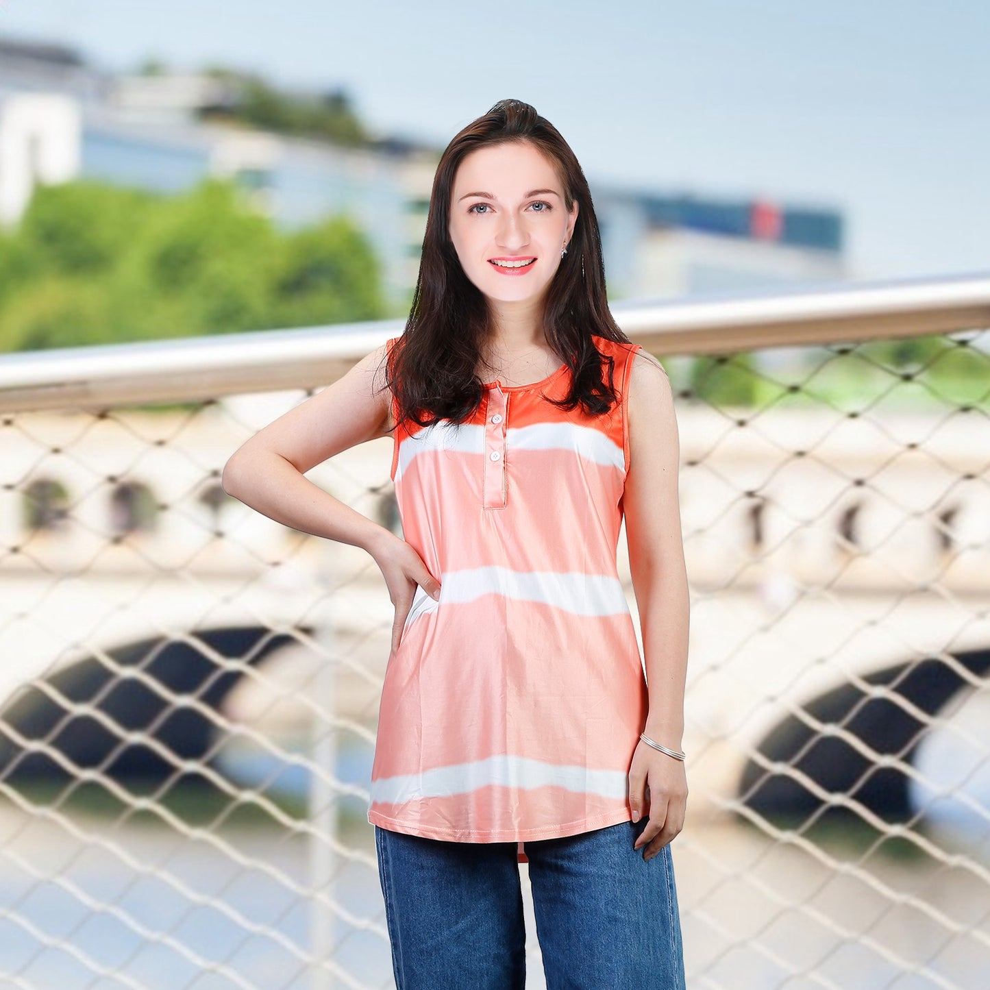 Women Tie-dye Sleeveless Tank Tops Summer Loose T Shirts Tops Button Down