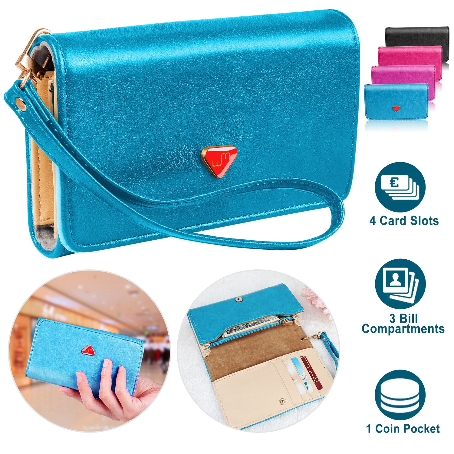 Women Wristlet Wallet PU Leather Lady Purse Credit Card Holder 4 Card Slots 3
