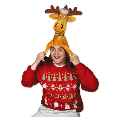 Beistle Plush Christmas Moose Hat - Christmas/Winter | Party Supply