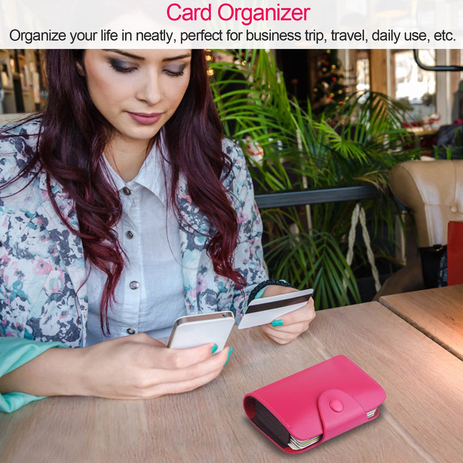 Credit Card Holder Wallet PU Leather Snap Closure Purse Accordion Case with 12