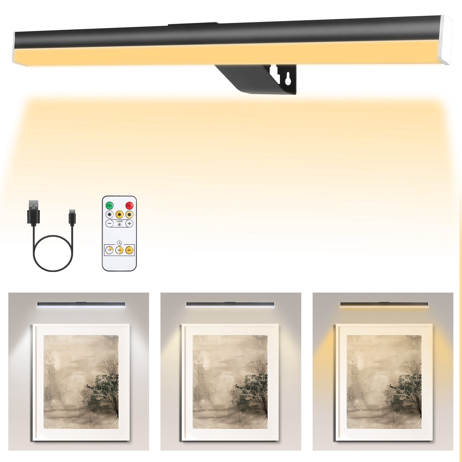 Wireless Picture Light Magnetic Art Display Light Dimmable Rechargeable Library