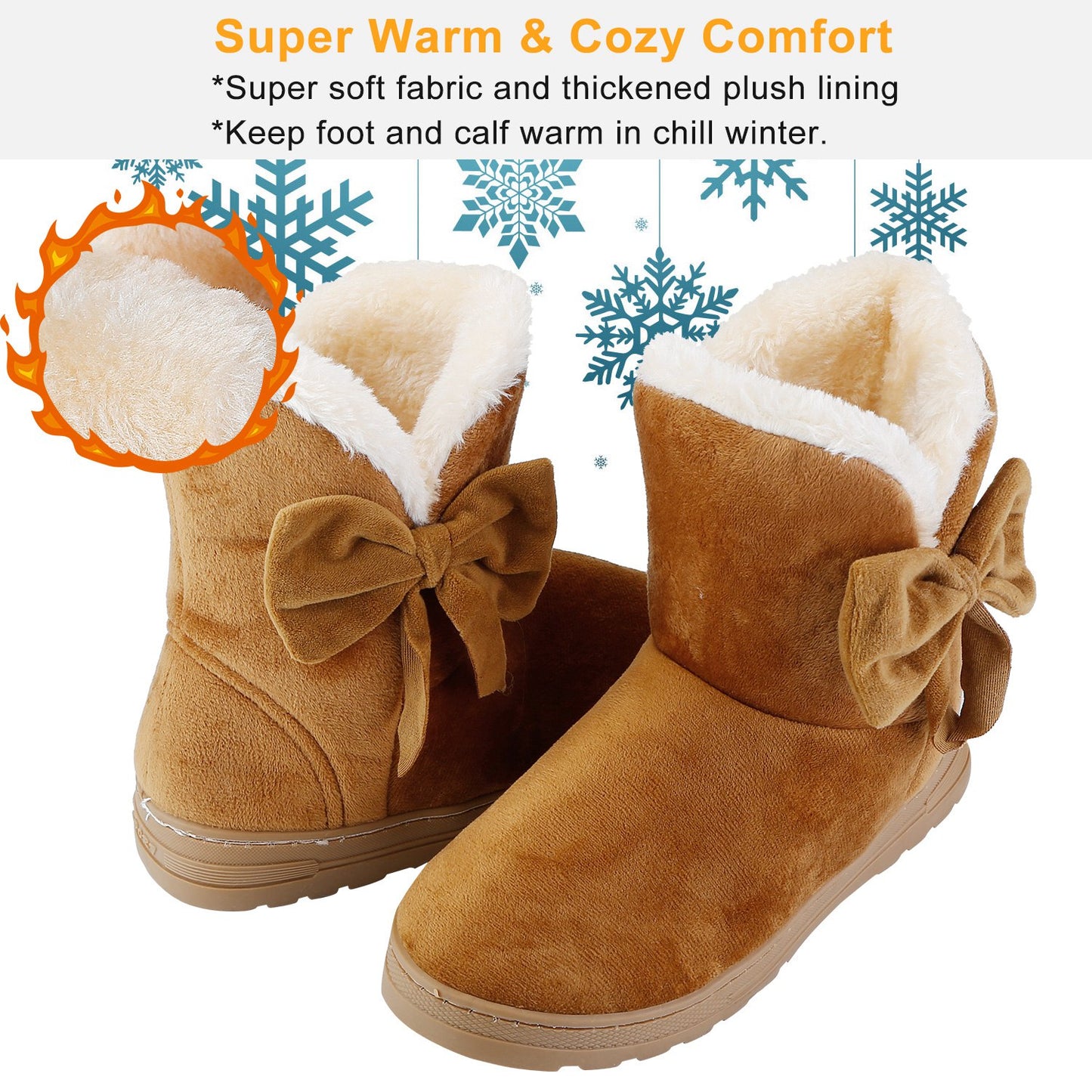 Women Ladies Snow Boots Super Soft Fabric Mid-Calf Winter Shoes Thickened Plush