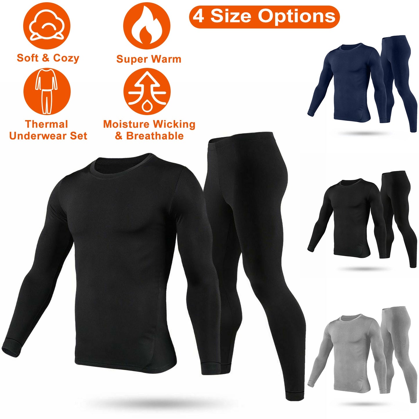 Men Thermal Underwear Set Long Johns Pants Long Sleeve Soft Underwear Kit Top