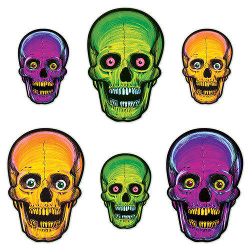 Beistle Vintage Halloween Nite-Glo Skull Cutouts - Halloween-Vintage | Party