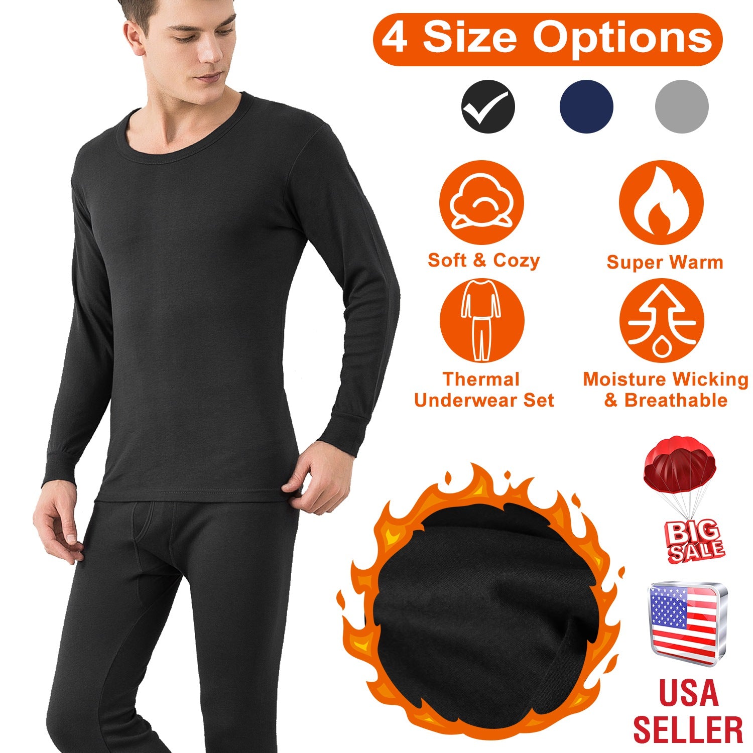 Men Thermal Underwear Set Long Johns Pants Long Sleeve Soft Underwear Kit Top