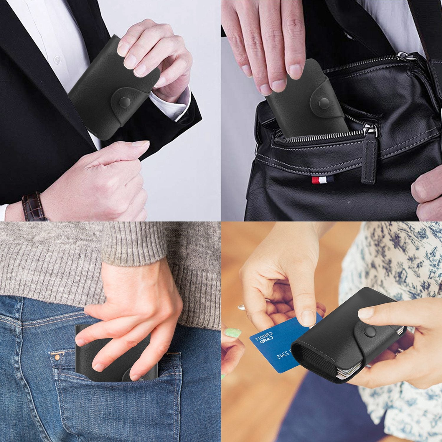 Credit Card Holder Wallet PU Leather Snap Closure Purse Accordion Case with 12