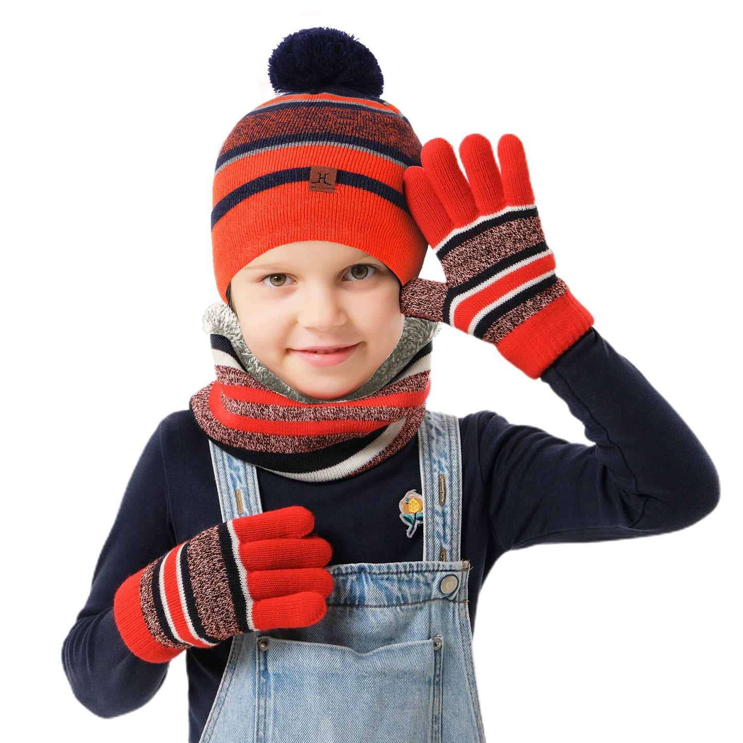 Winter Kids Knitted Hat Scarf Gloves 3Pcs Boys Girls Winter Warm Beanie Hat and