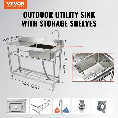 Stainless Steel Utility Sink Free Standing Single Bowl Commercial Kitchen