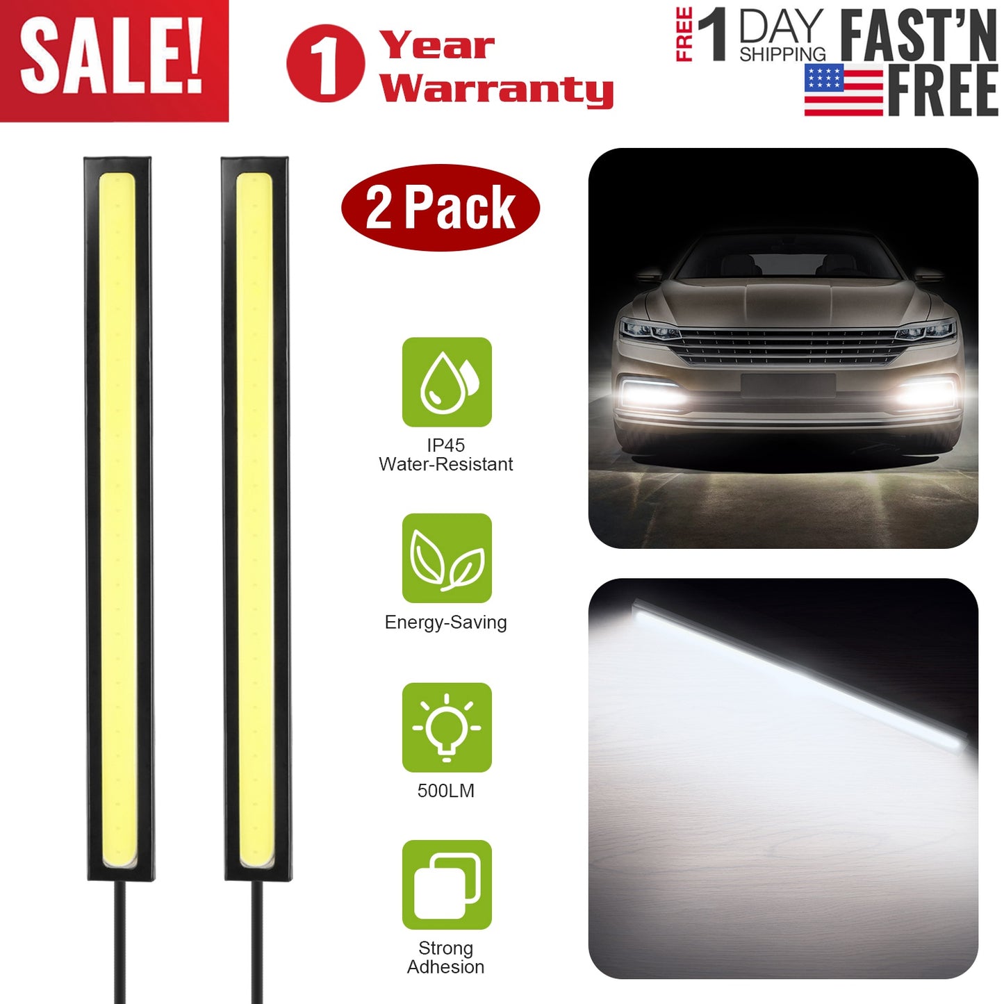 2Pcs LED Daytime Running Lights Car LED COB DRL Fog Lights IP45 Waterproof LED