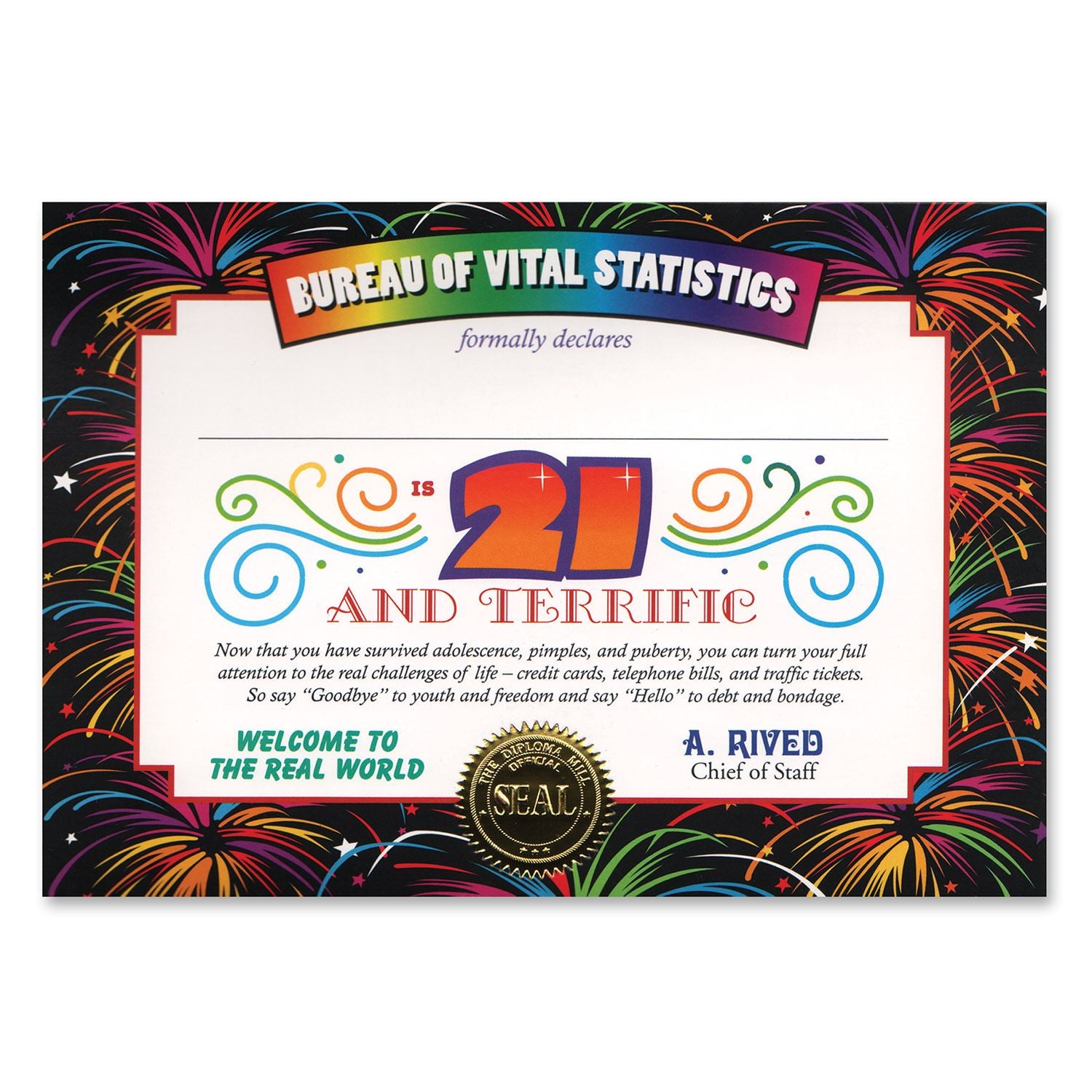 Beistle 21 & Terrific Certificate - 21st Birthday | Party Supply | Decoration