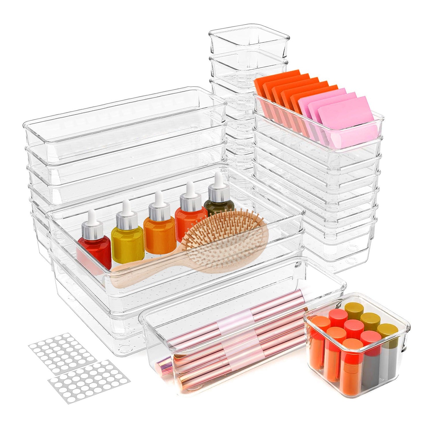25Pcs Clear Plastic Drawer Organizers Set 4 Sizes Desk Drawer Dividers Trays