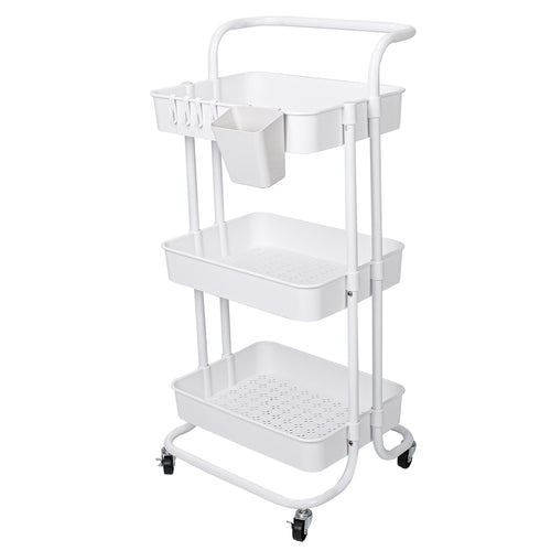 3 Tier Rolling Utility Cart Movable Storage Organizer with Mesh Baskets 8525
