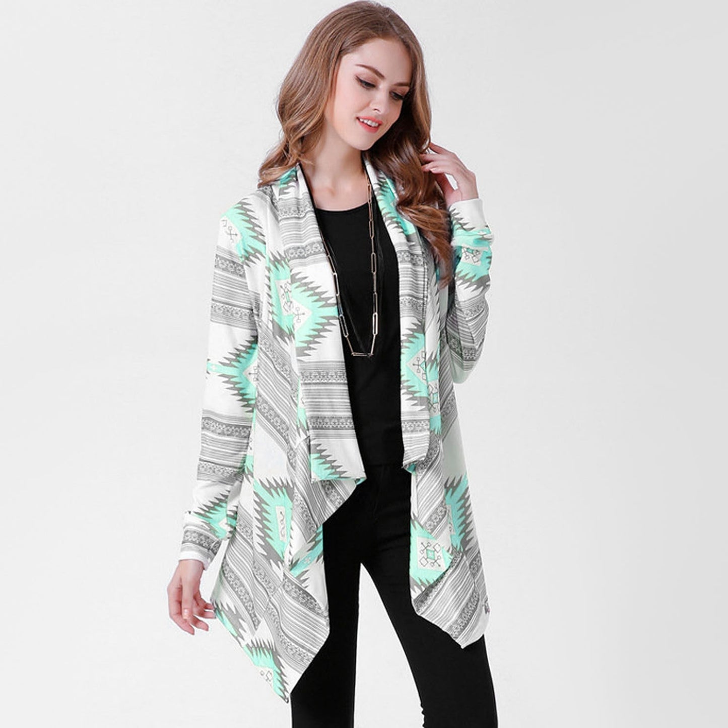 Women Open Front Cardigan Long Sleeve Shawl Neck Breathable Cardigan Well