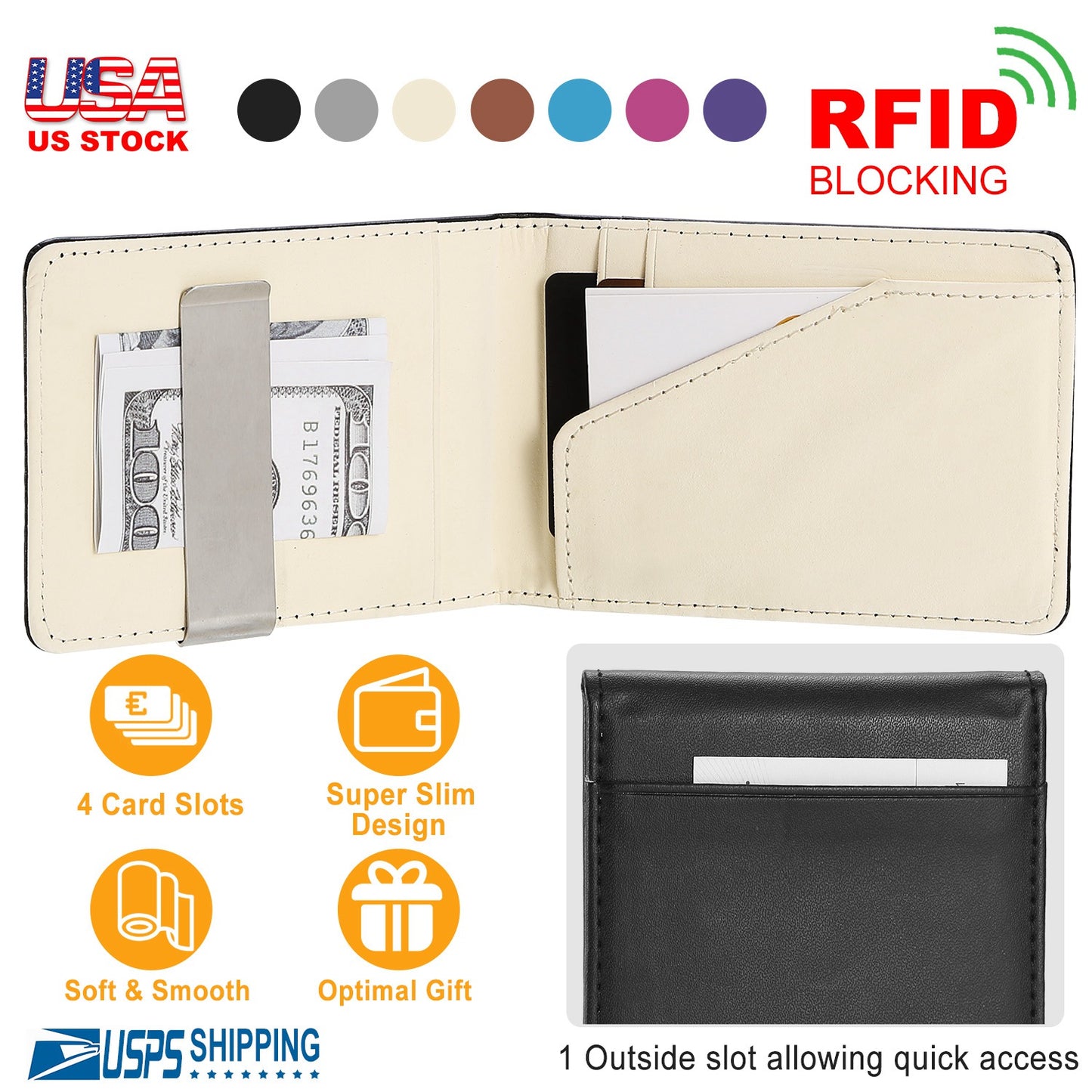 Unisex PU Leather Wallet RFID Blocking Slim Bifold Credit Card Holder with