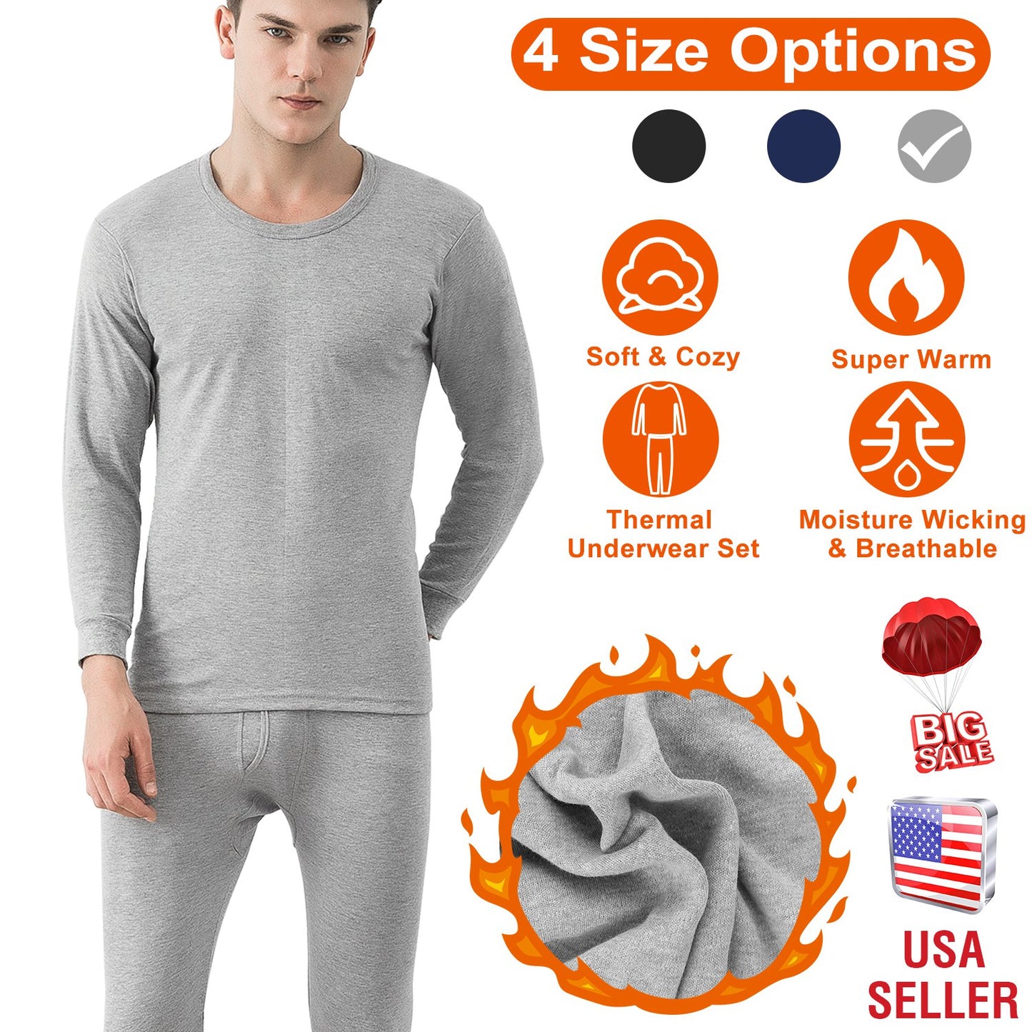 Men Thermal Underwear Set Long Johns Pants Long Sleeve Soft Underwear Kit Top