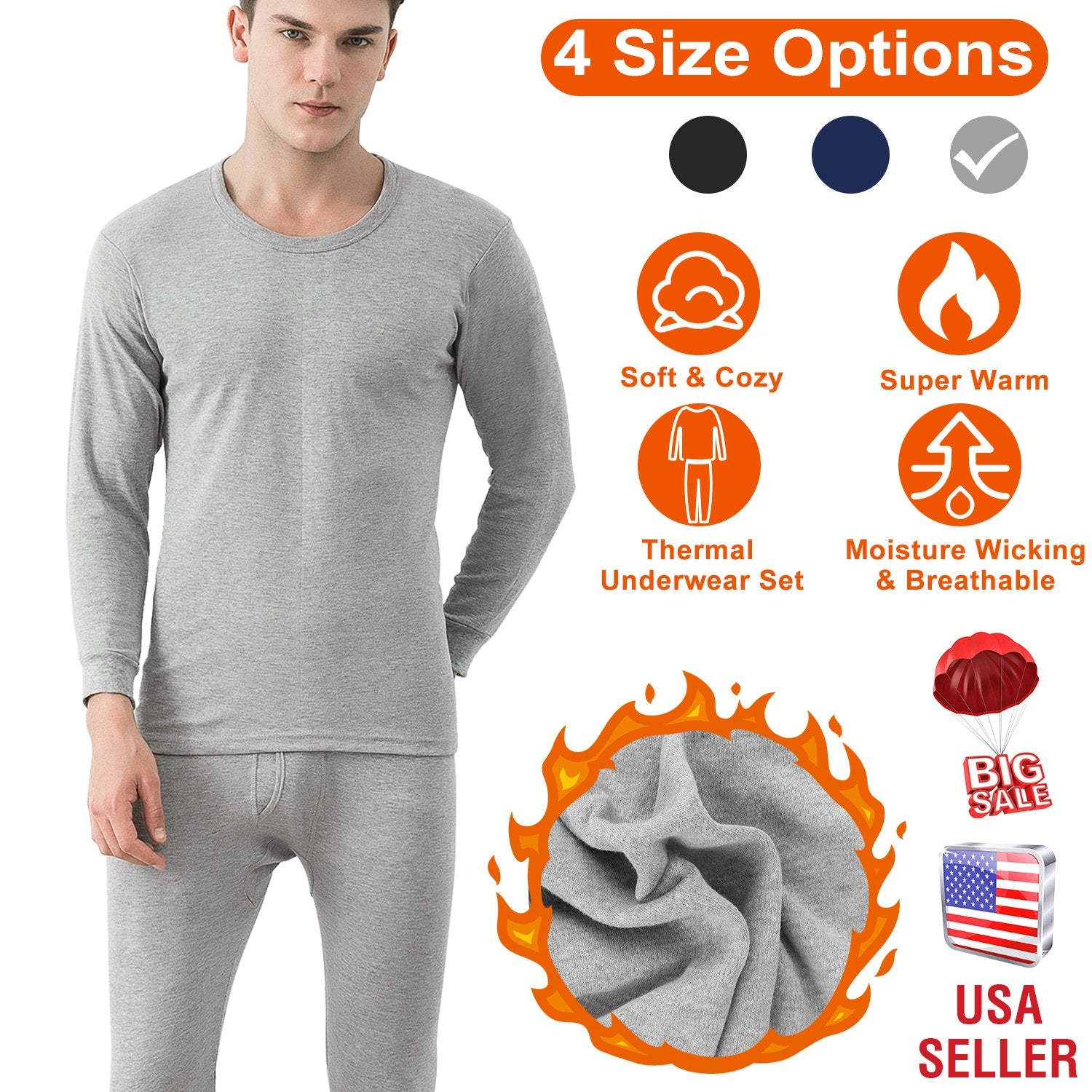Men Thermal Underwear Set Long Johns Pants Long Sleeve Soft Underwear Kit Top