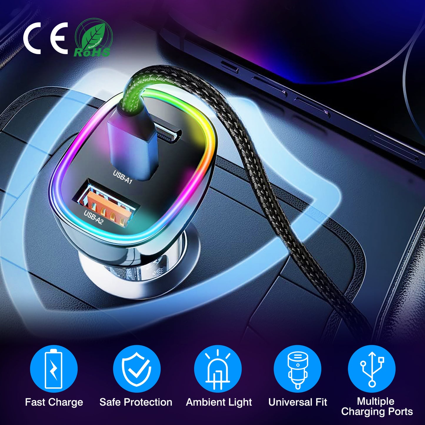 90W 3 Ports Fast Charge Car Charger QC3.0 PD3.0 USB Type-C LT Car Cigarette