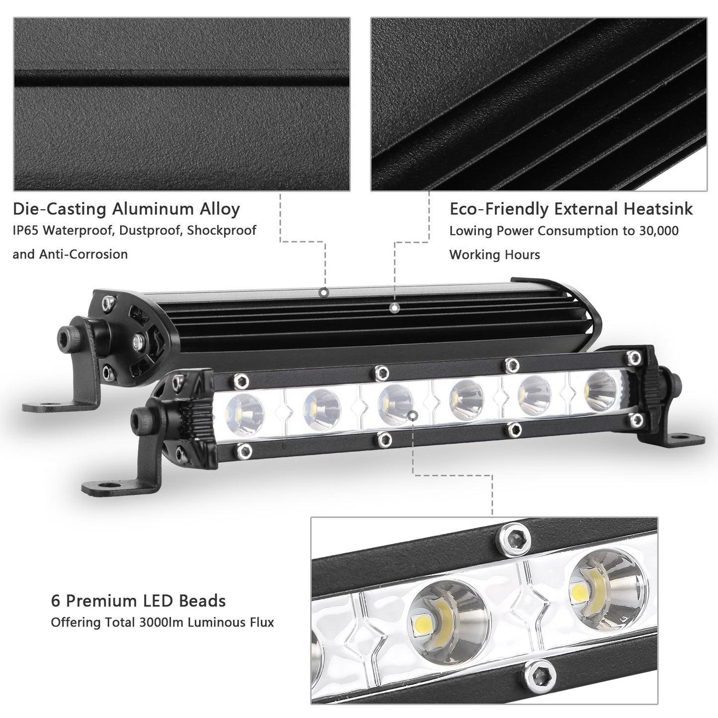 7" LED Light Bar Single Row Offroad Spot Lights 18W Ultra Slim Straight Work