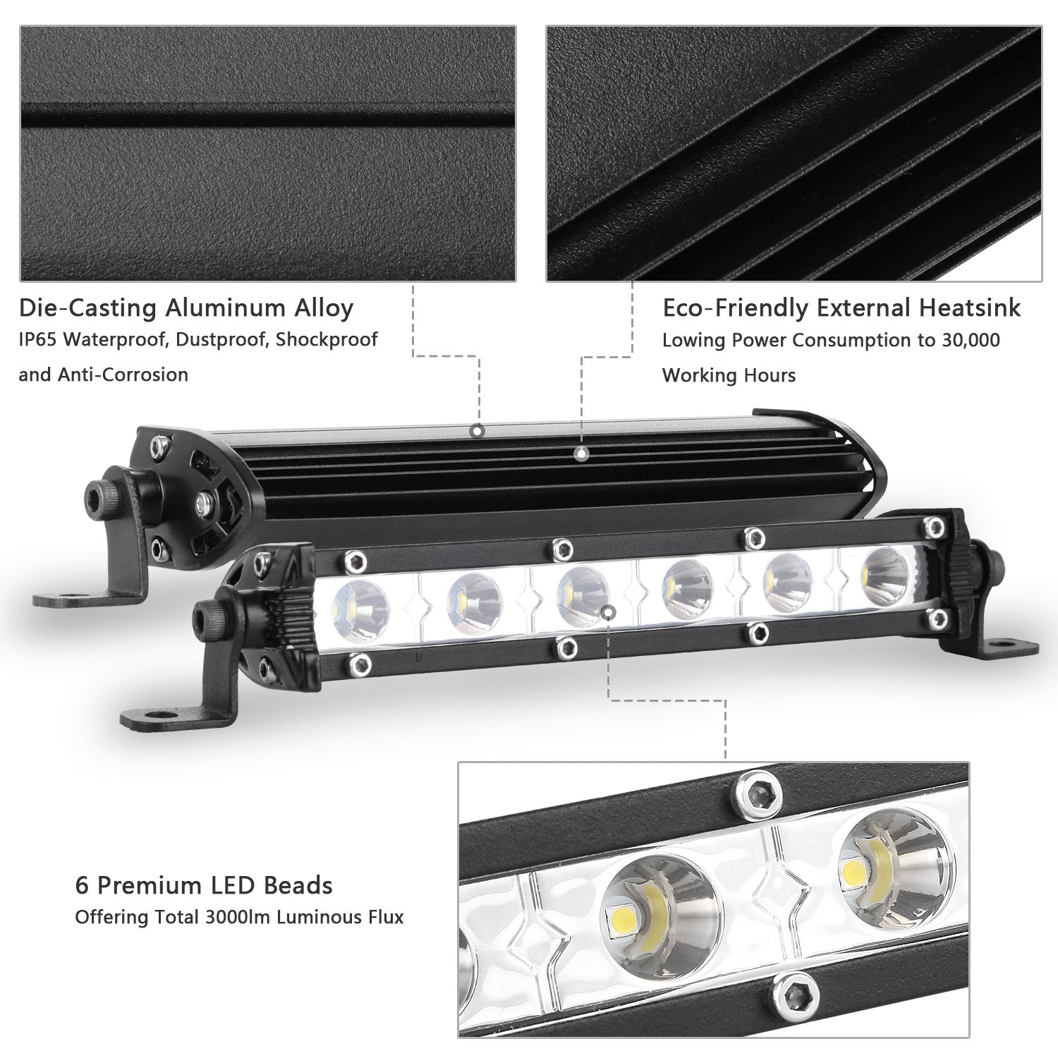 7" LED Light Bar Single Row Offroad Spot Lights 18W Ultra Slim Straight Work