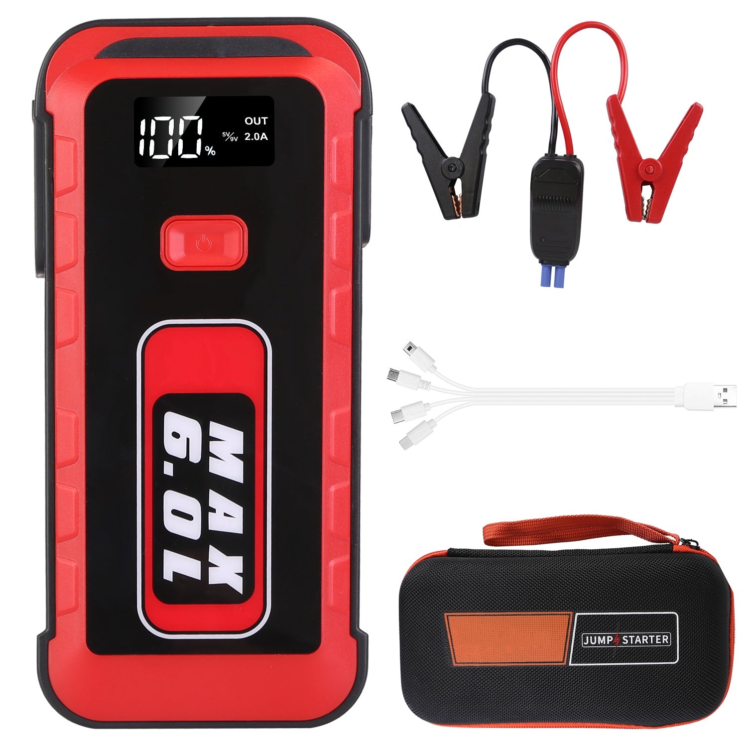 Car Jump Starter Booster 2500A Peak 25800mAh Battery Charger Power Bank with 4