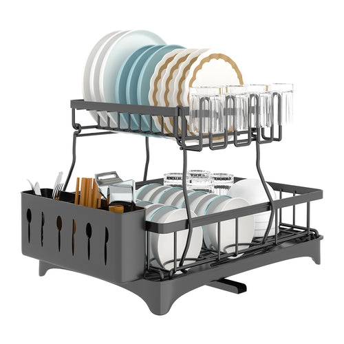 Dish Drying Rack with Drainboard Detachable 2-Tier Dish Rack Drainer Organizer