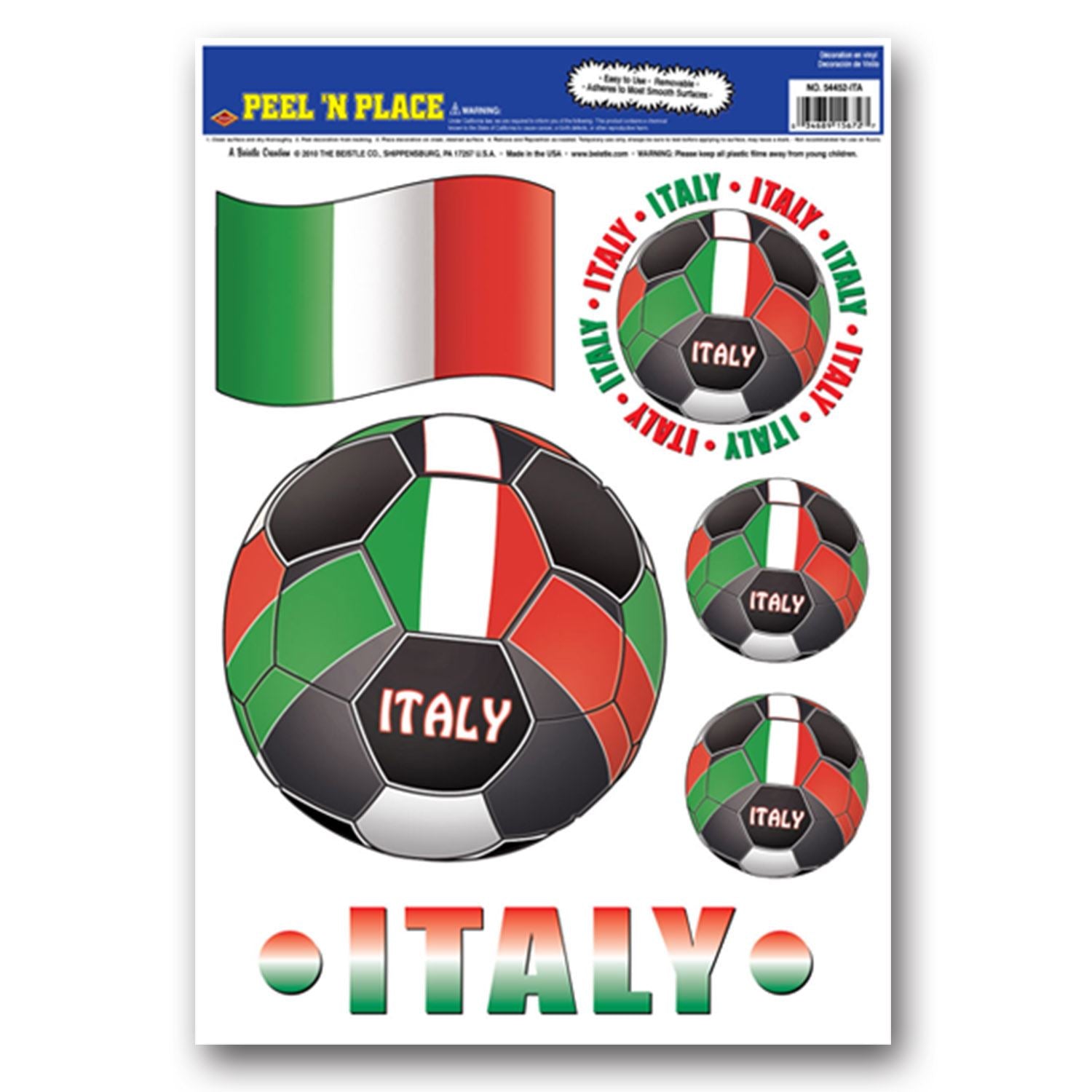 Beistle Italy Soccer Peel 'N Place | Party Supply | Decoration