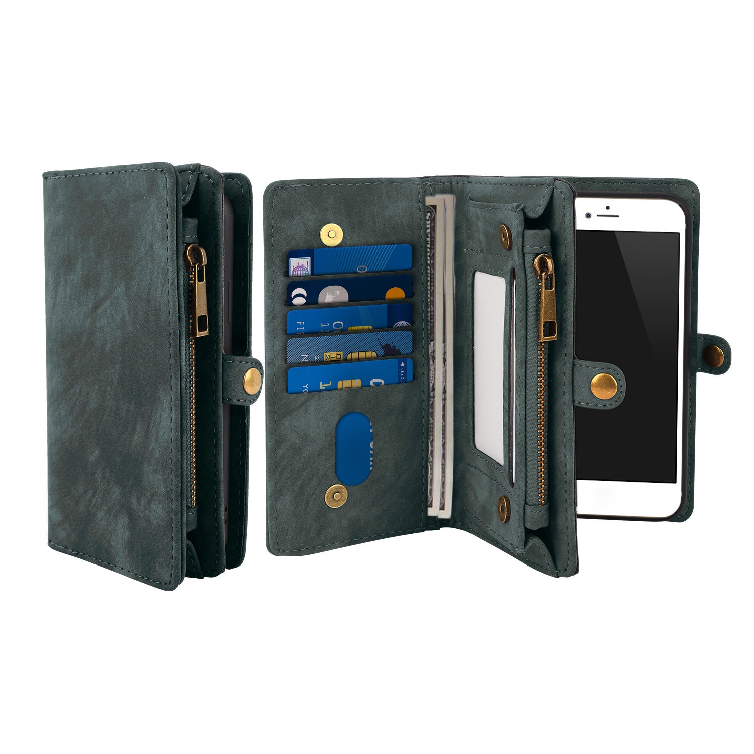 Phone Wallet Case For iPhone 8 Plus Portable Wallet Case 2 in 1 Leather Zip 1483