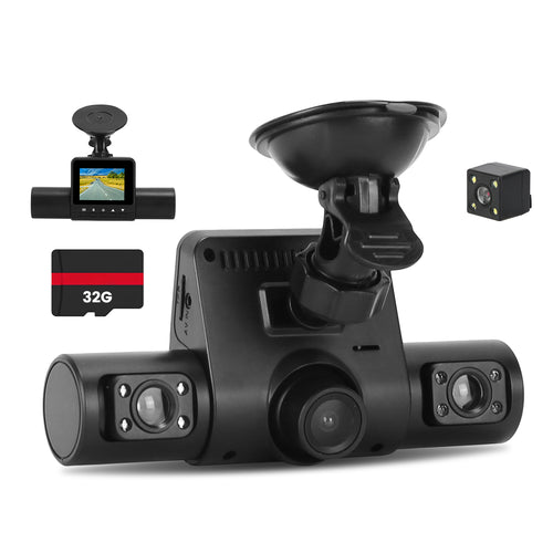 360° View FHD 4 Channel Dash Cam 1080P Front 480P Rear Left Right Inside Dash