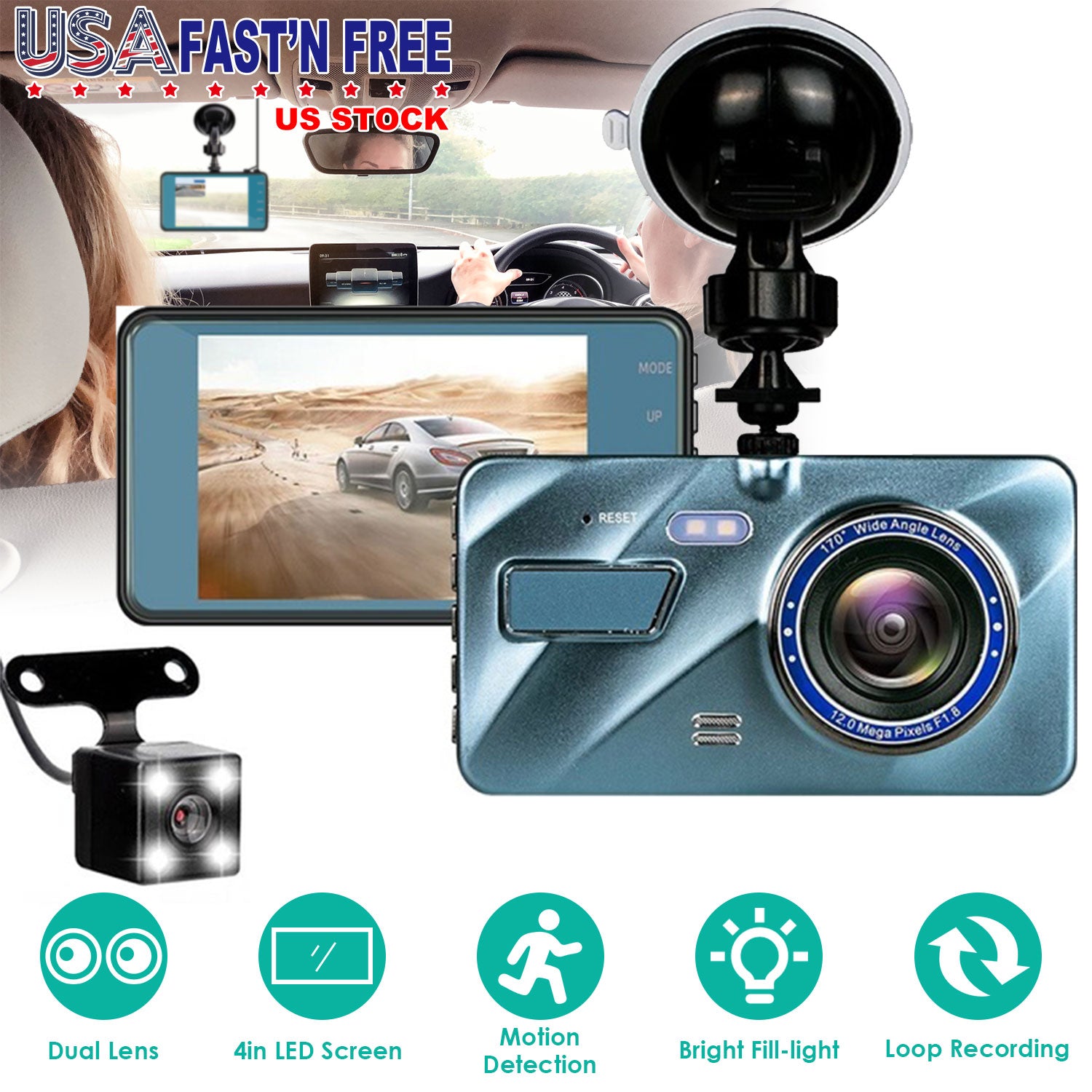 720P Dual Dash Cam Car Camera Recorder Looping Recording Car DVR Driving
