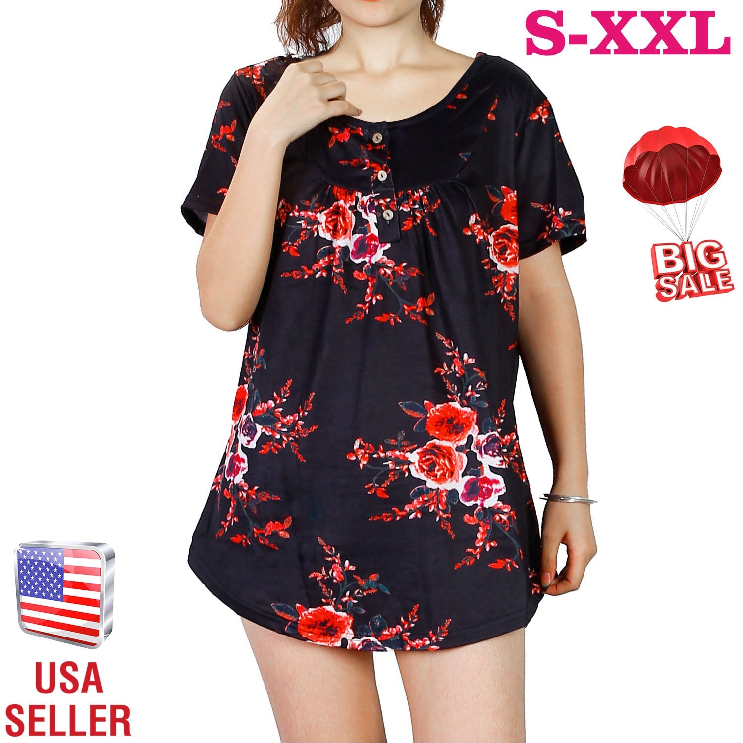 Women Summer Shirts Tops Loose Short Sleeve T Shirts Casual Floral Printed