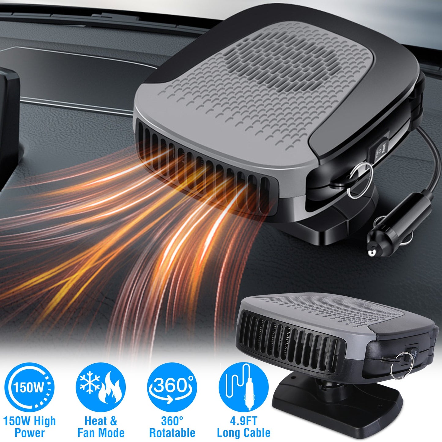 12V 150W Portable Car Auto Heater Heating Fan 2 in 1 Defroster Demister