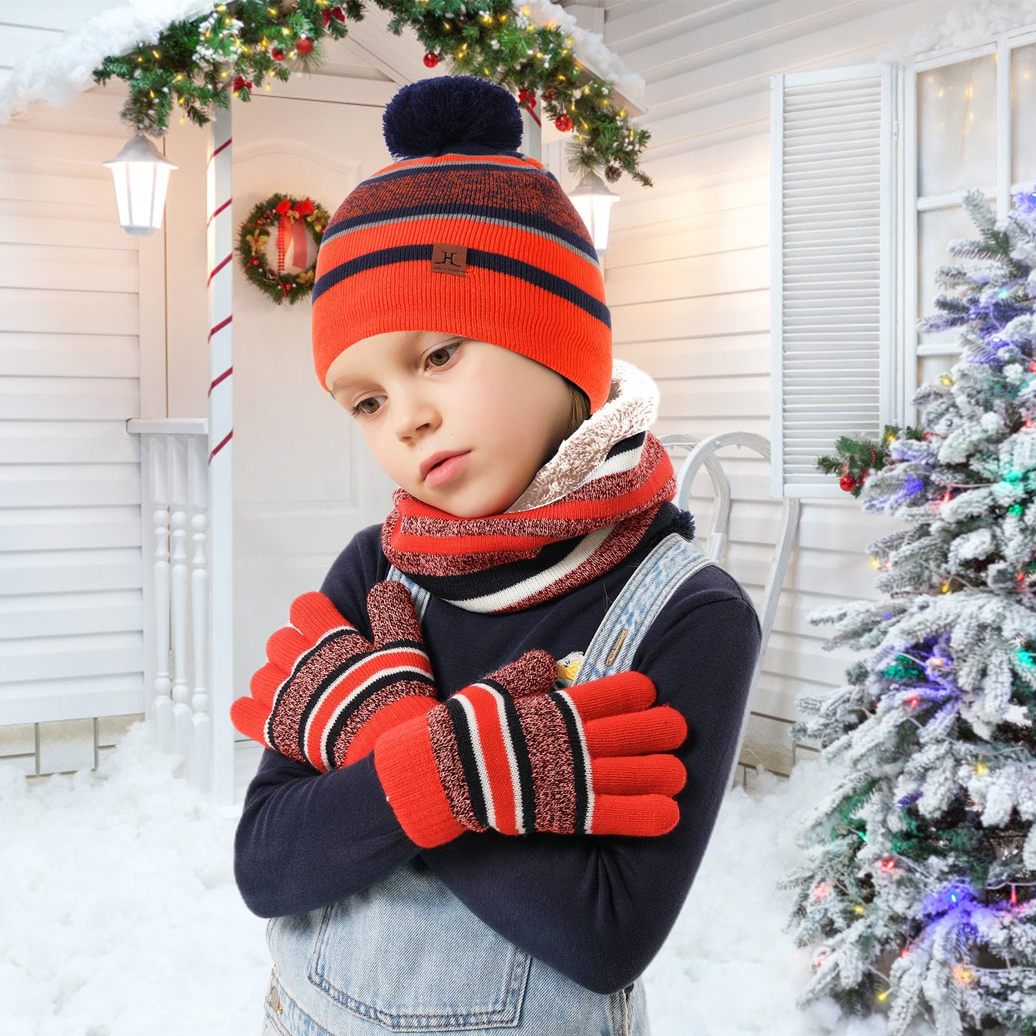 Winter Kids Knitted Hat Scarf Gloves 3Pcs Boys Girls Winter Warm Beanie Hat and
