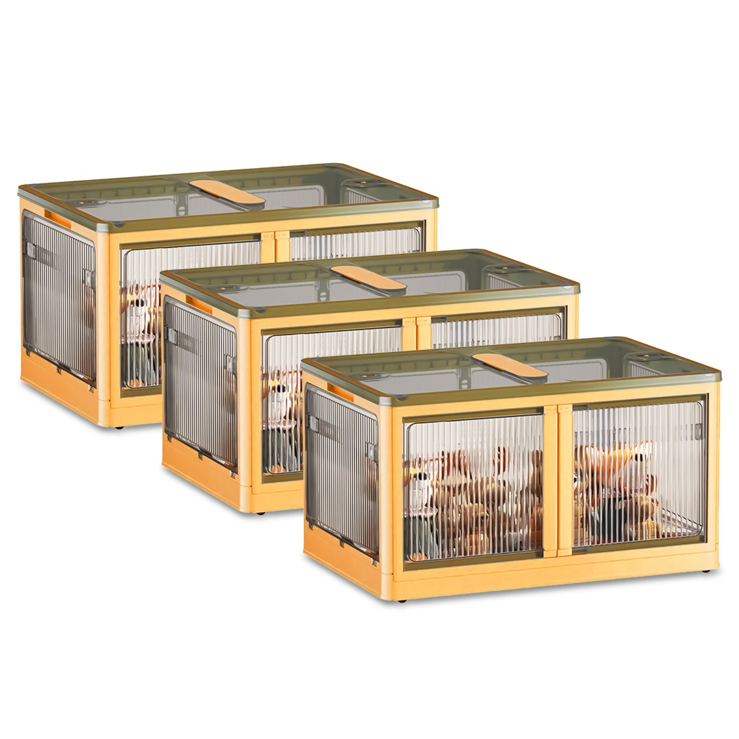 3Pcs Foldable Storage Bins with Lid 4 Doors Collapsible Stackable Closet 9139