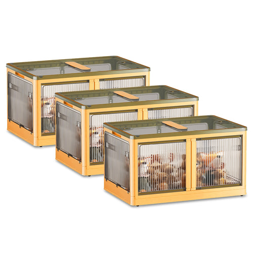3Pcs Foldable Storage Bins with Lid 4 Doors Collapsible Stackable Closet 9139