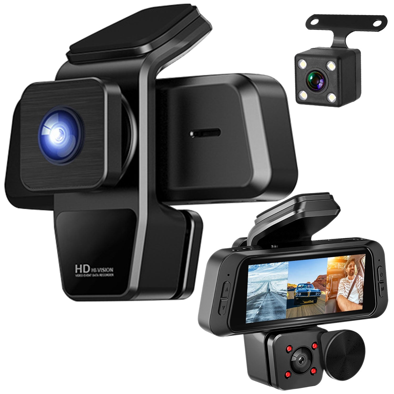 1080P FHD 3 Channel WiFi Dash Cam 170° Wide Angle Triple Car Camera With IR