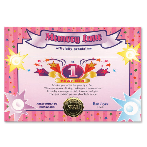 Beistle 1 Year Old (Girl) Certificate - 1st Birthday | Party Supply
