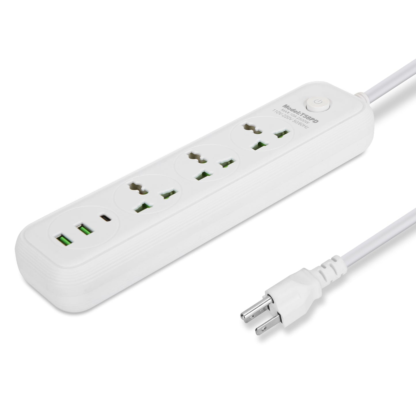 Power Strip with 5.9FT Extension Cord 3 AC Outlets and 2 USB A Ports 1 USB 9554
