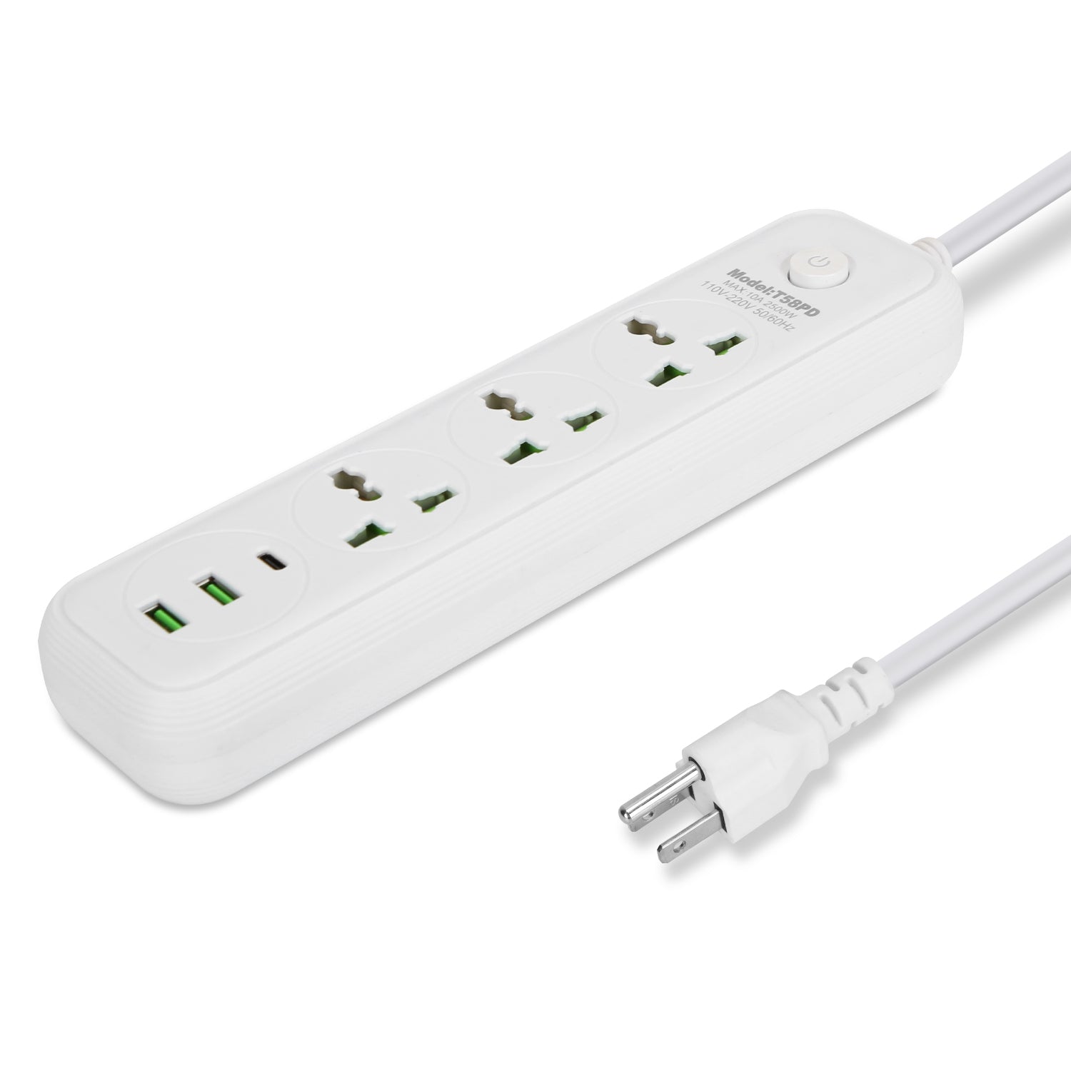 Power Strip with 5.9FT Extension Cord 3 AC Outlets and 2 USB A Ports 1 USB 9554