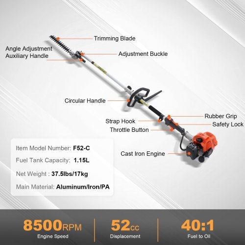 52CC 6-in-1 Multi-Functional Trimming Tools Gas Hedge Trimmer Weed Eater