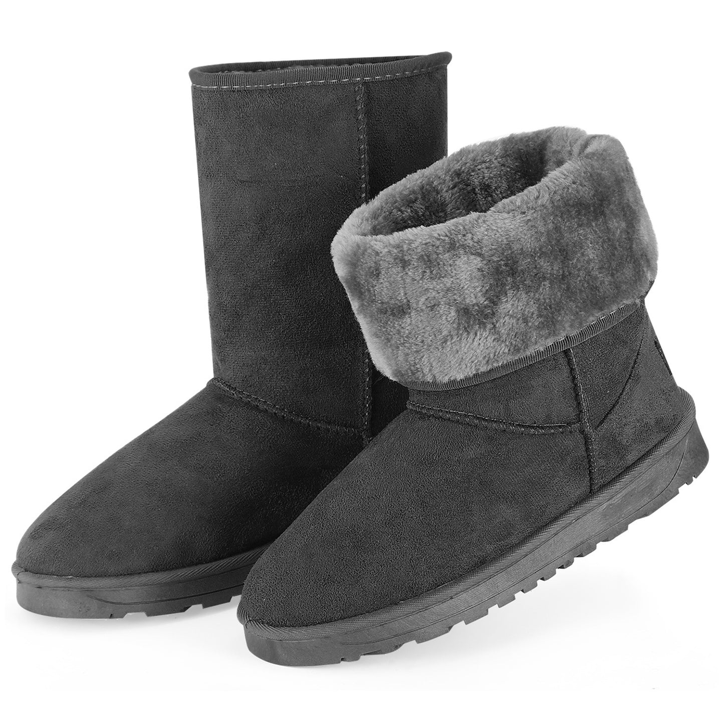 Women Ladies Snow Boots Waterproof Faux Suede Mid-Calf Boots Fur Warm Lining