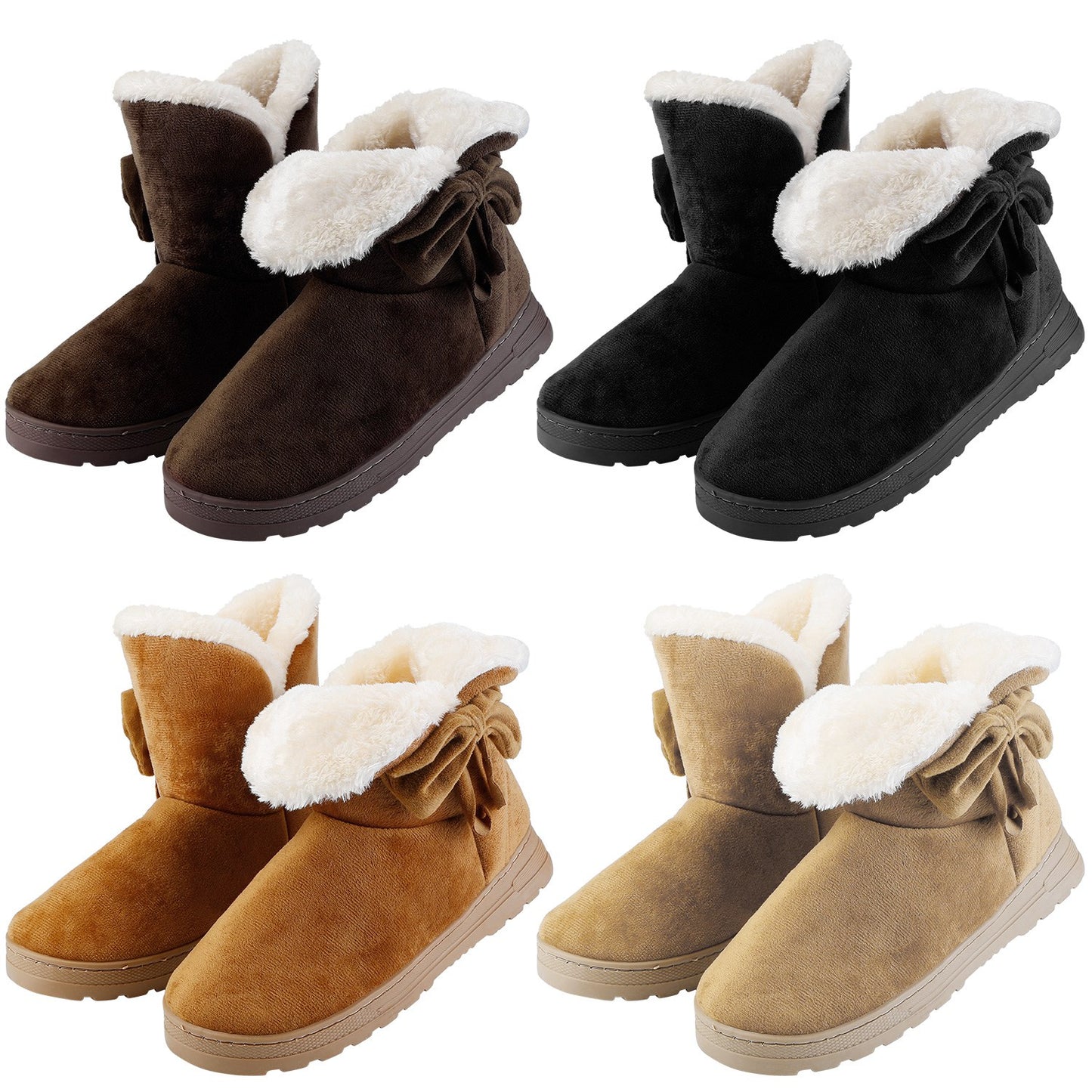 Women Ladies Snow Boots Super Soft Fabric Mid-Calf Winter Shoes Thickened Plush