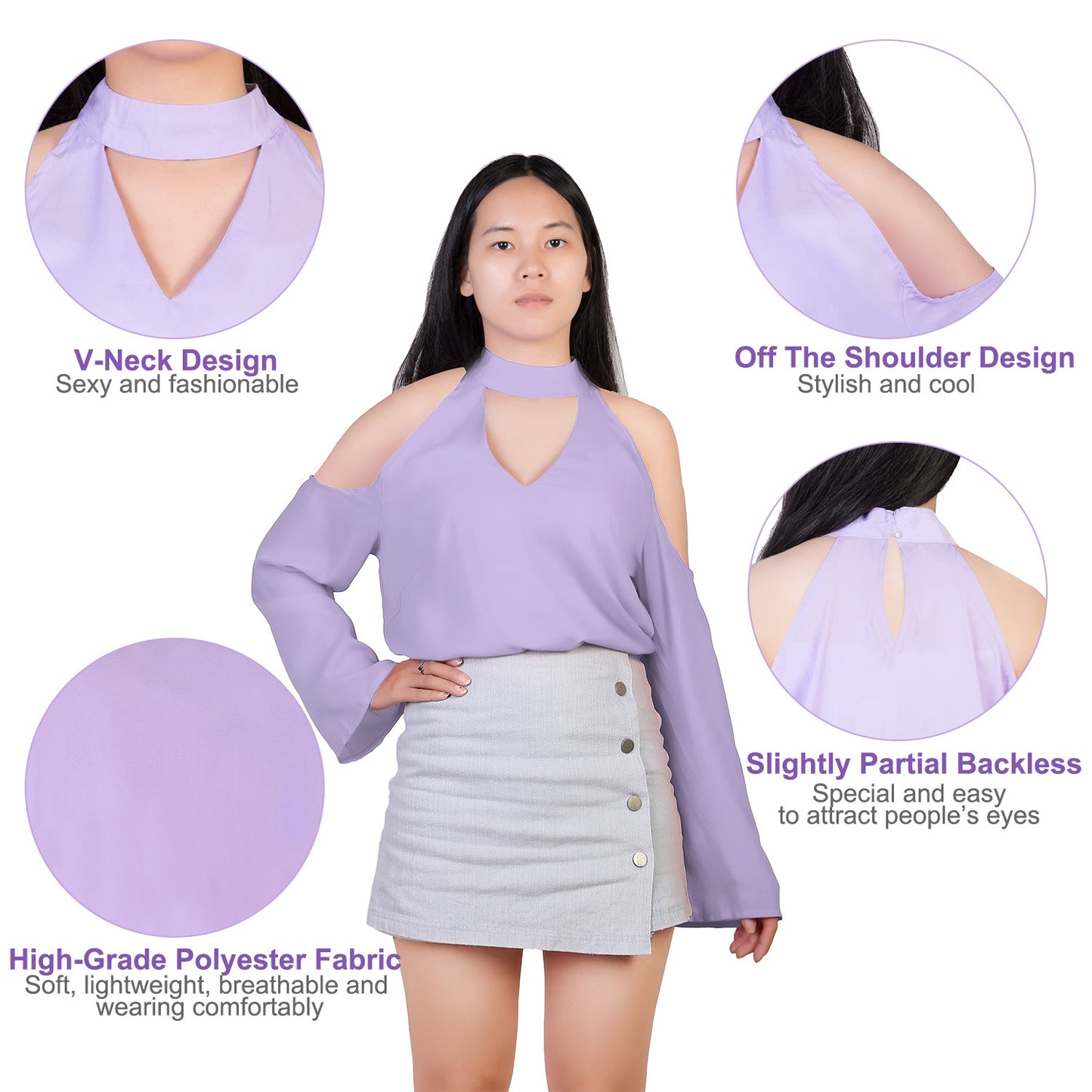 Women s Sexy Off The Shoulder Blouses Cold Shoulder Tops V-Neck Long Sleeve
